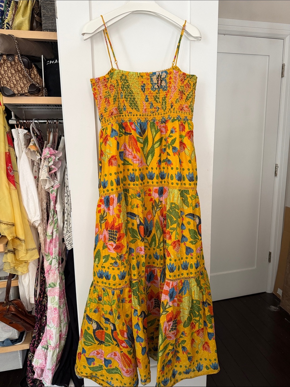 Farm Rio Yellow Summer Garden Sleeveless Maxi Dress Floral Bird Print - Picture 10 of 11
